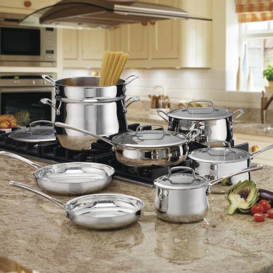  Cuisinart 77-17N Stainless Steel Chef's Classic Stainless, 17- Piece, Cookware Set & C77WTR-15P Advantage-Sets-Rivet, 15-Piece, White:  Home & Kitchen