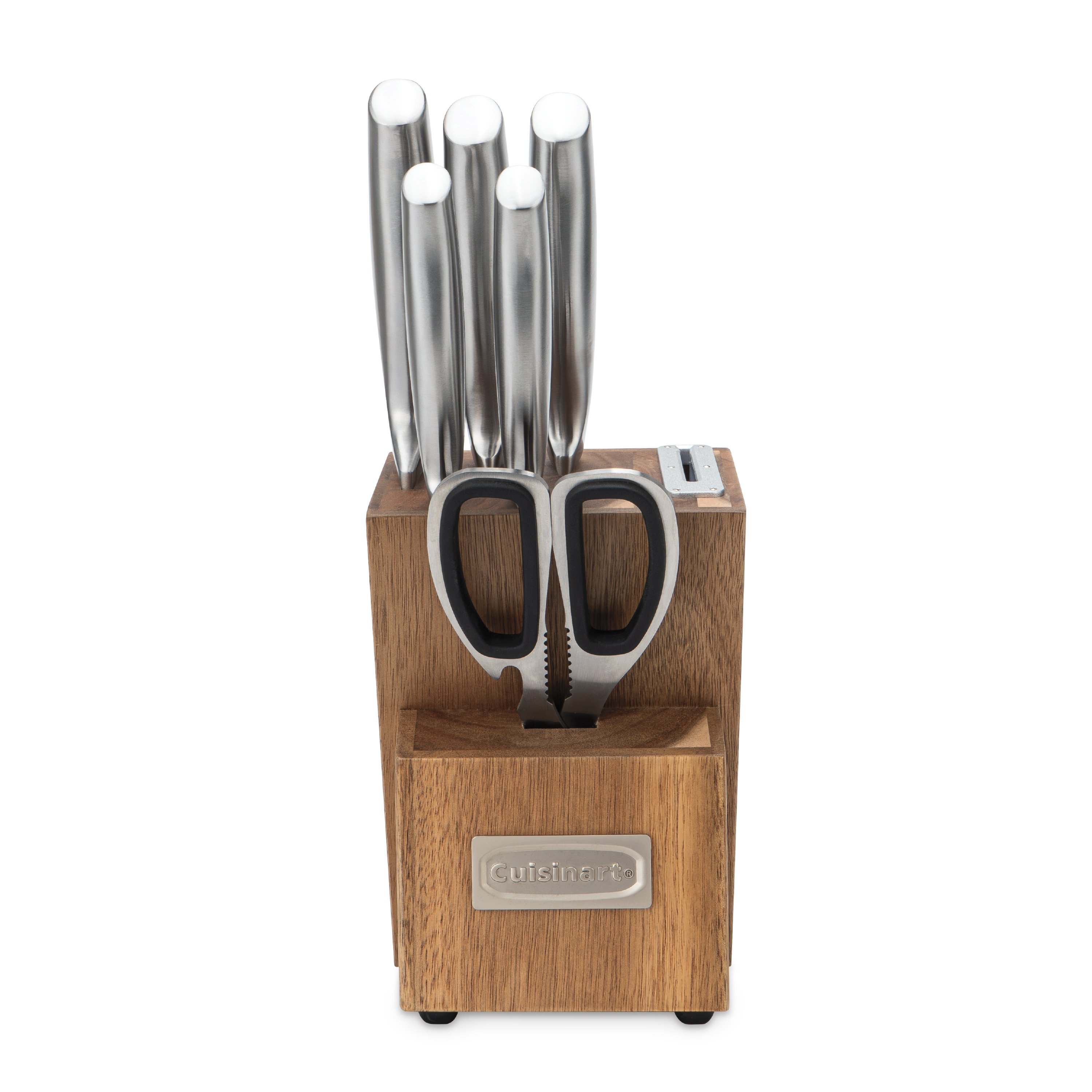 Cuisinart 7-piece Acacia Knife Block Set Built-In Sharpener Ergonomic Handle