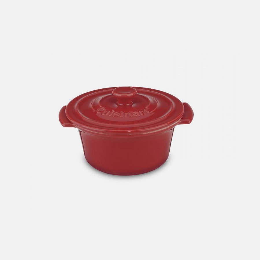 Cuisinart Chef's Classic Ceramic Bakeware-Set of 2, 10 Ounce Mini Round  Covered Cocottes, Red