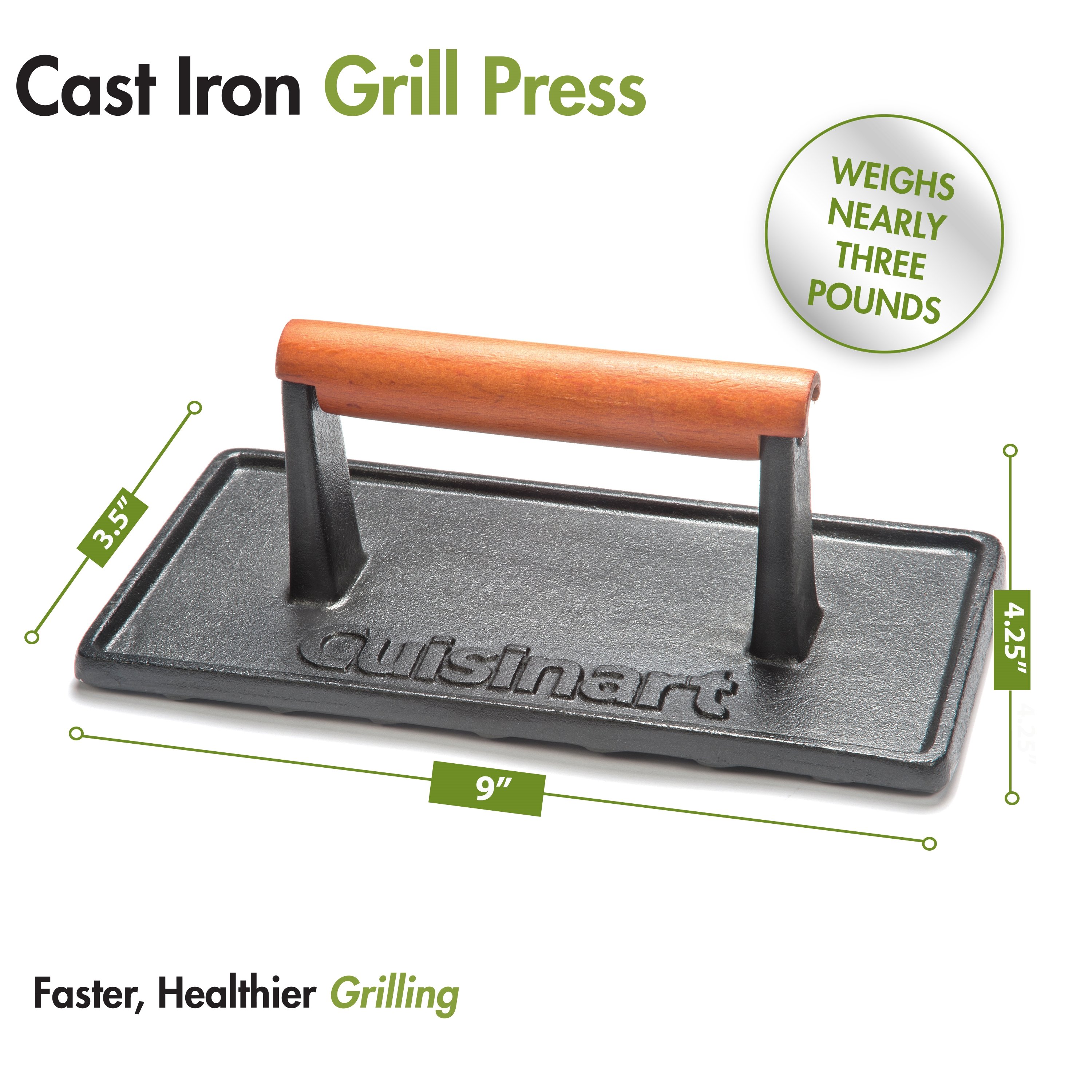  Cuisinart CGPR-221 Cast Iron Grill Press (Wood Handle), Weighs  2.1-pounds : Patio, Lawn & Garden